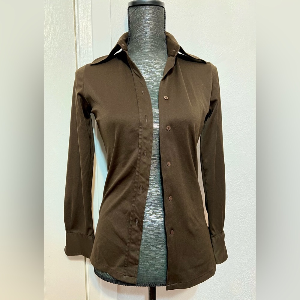 Women's Long Sleeve Fritzi of California Vintage Brown Button Up Collar Shirt S